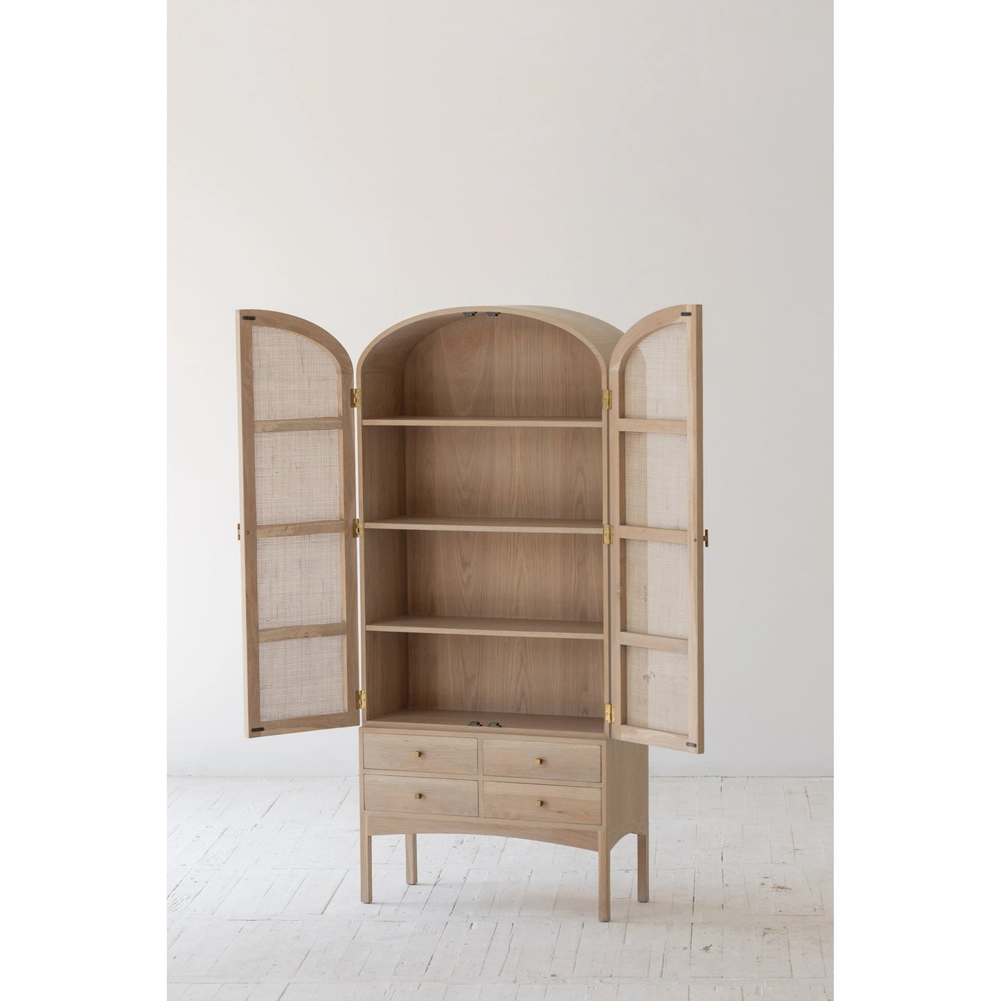 005 SI-2004137 | Lifestyle | Arco Cabinet by LH Imports in brown and natural, brass. Made from oak, oak veneer, rattan, metal in a cottage & farmhouse style.