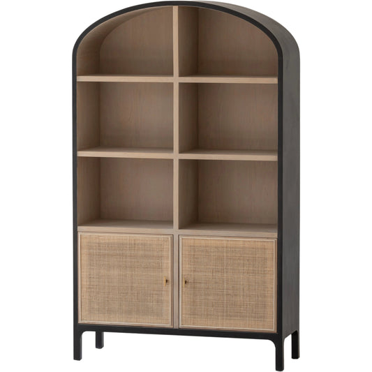 001 SI-2004381 | Primary Silo | Pietro Cabinet by LH Imports in black, brown and black brushed, natural, brass. Made from oak, rattan, metal in a modern style.