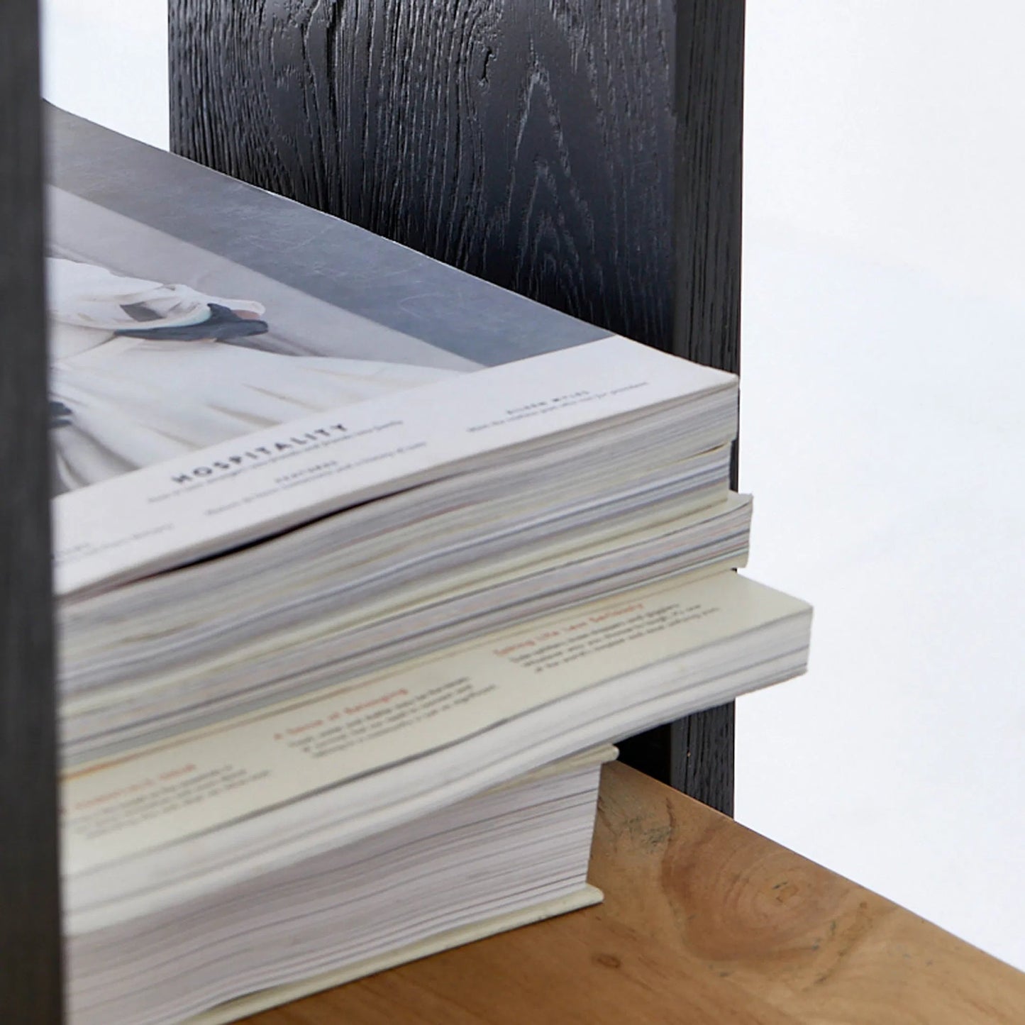 005 SI-2325218 | Closeup | Galileo Bookcase by LH Imports in black, brown and charcoal black, natural brushed. Made from pine wood in a unique style.