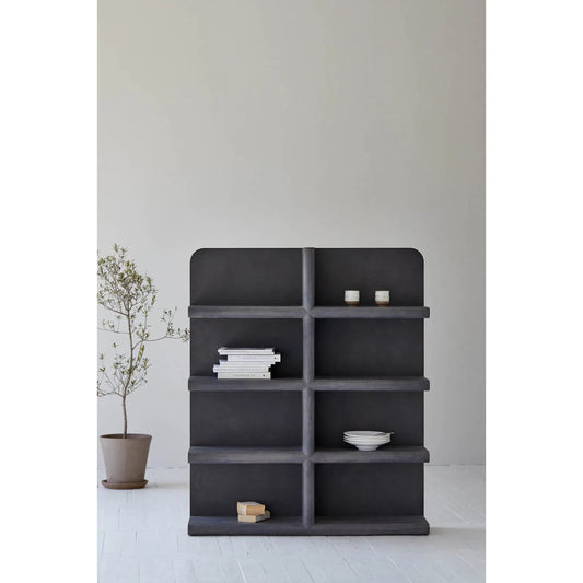 Julian Bookcase by LH Imports in black and smoked black. Made from mdf fiber-reinforced concrete, oak wood in a modern style.