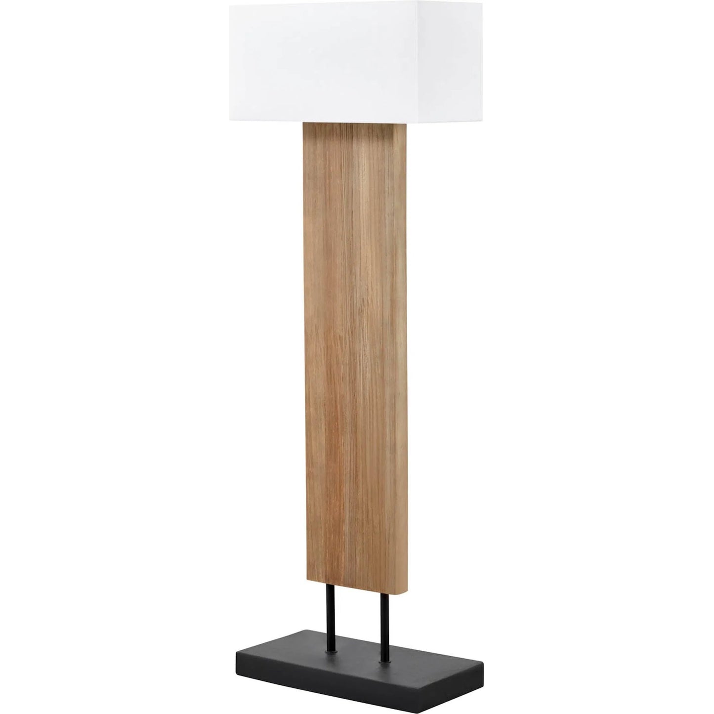 001 SI-2325221 | Primary Silo | Fonte Standing Lamp by LH Imports in brown, natural linen and natural waxed, antique bronze. Made from recycled pine, concrete, linen shade, metal in a unique style.