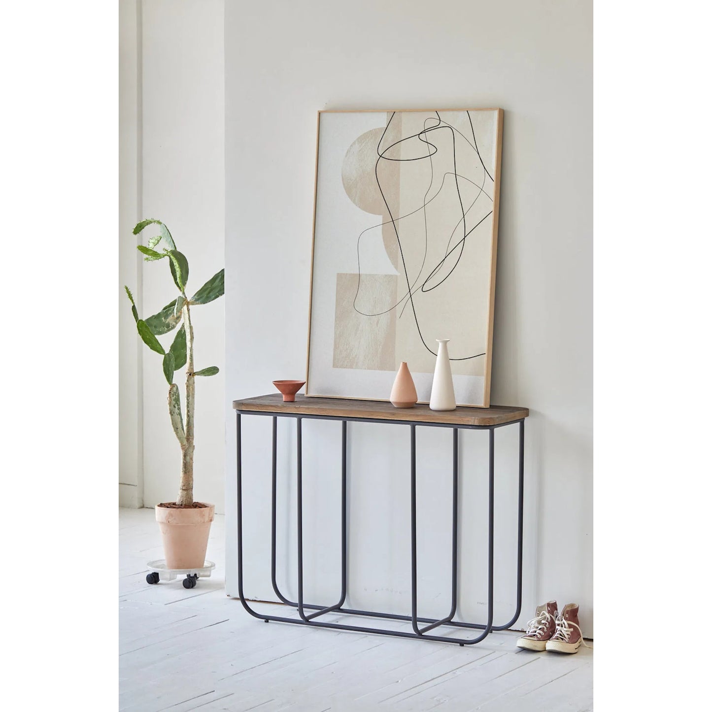 003 SI-2325224 | Lifestyle | Preston Console by LH Imports in brown, black and light natural washed, antique bronze. Made from elm wood, steel in a transitional style.