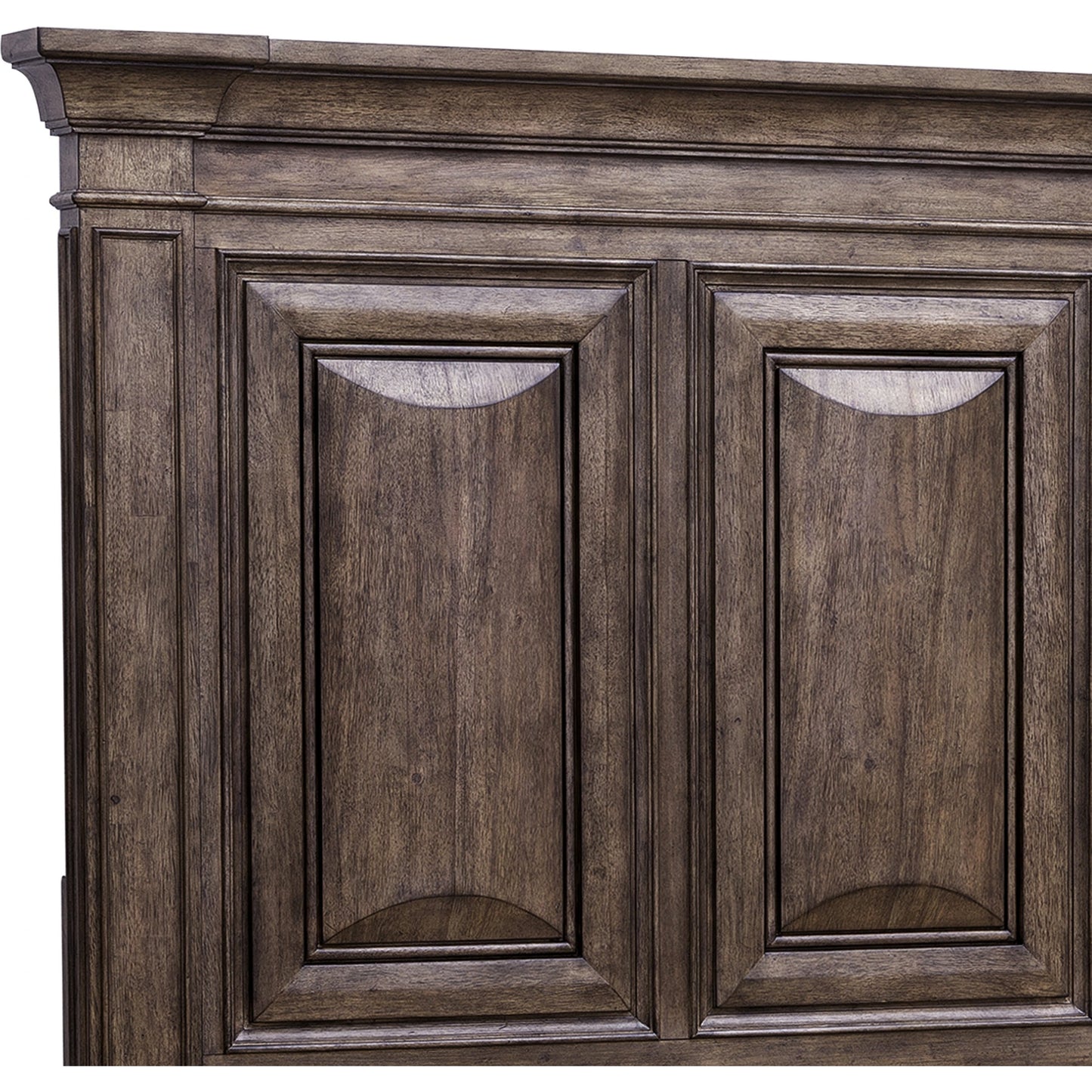 007 SI-2143491,SI-2143492,SI-2143493 | Closeup | Woodbury Panel Bed by Pulaski Furniture in cowboy boots brown. Made from rubberwood in a traditional style.