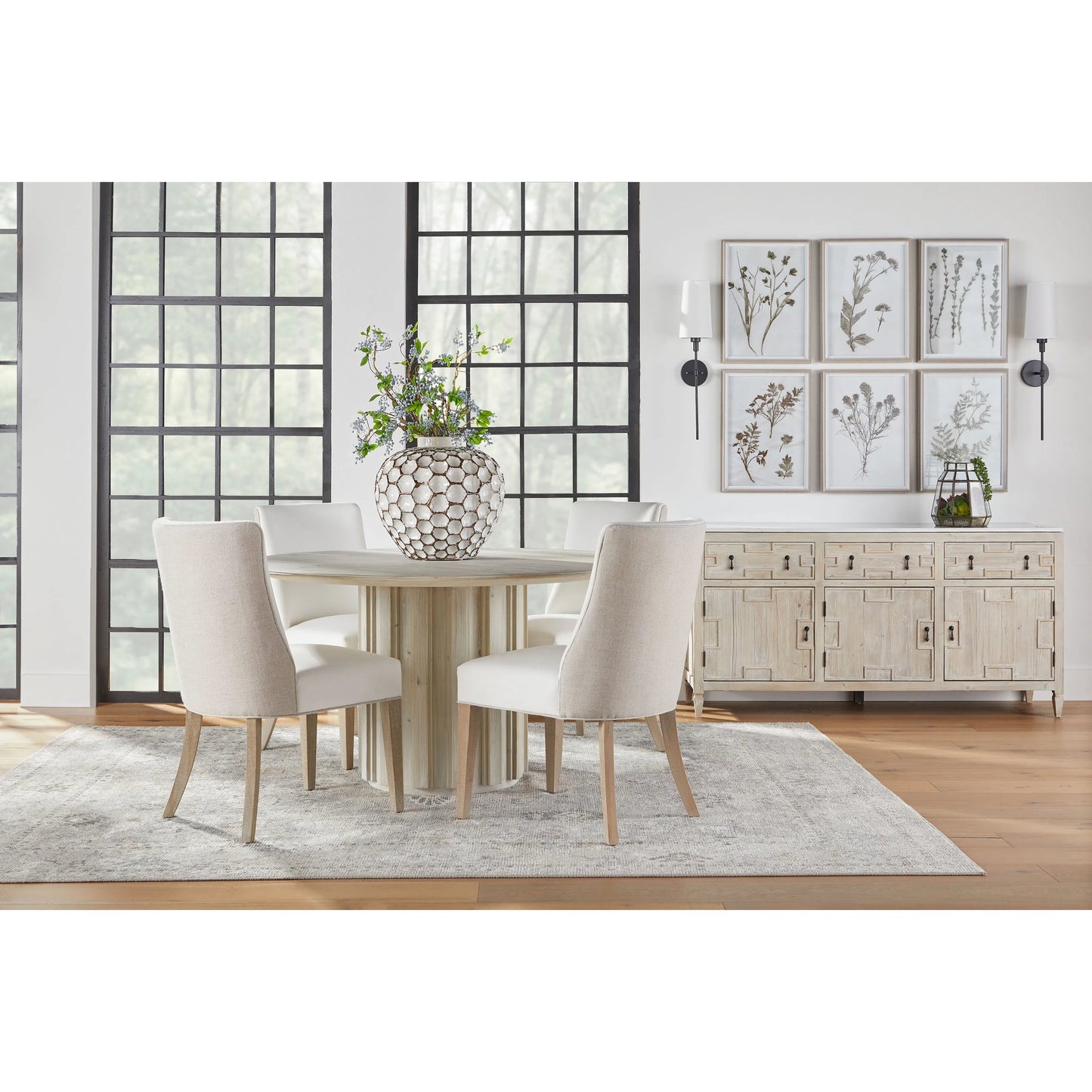 007 SI-2072292 | Lifestyle | Roma 54" Round Dining Table by Essentials For Living in white wash pine. Made from solid reclaimed pine wood, reclaimed pine veneer, mdf in a modern style.