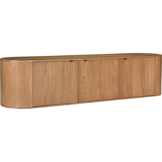 Theo Media Bench by Moe's Home Collection in oak natural. Made from solid oak wood, oak veneer over mdf back in a transitional style.