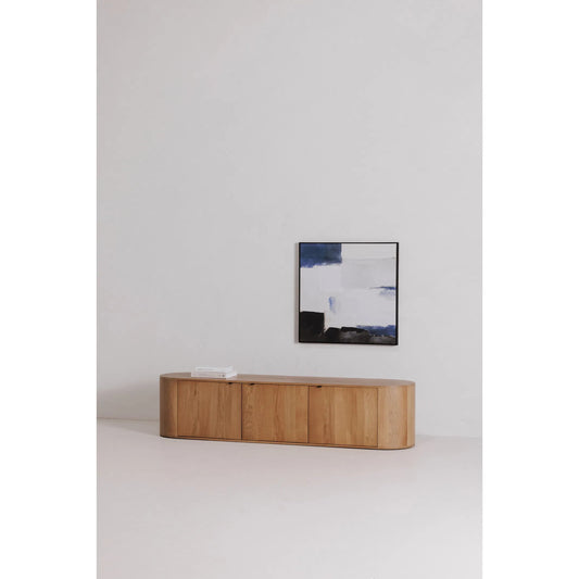 Theo Media Bench by Moe's Home Collection in oak natural. Made from solid oak wood, oak veneer over mdf back in a transitional style.