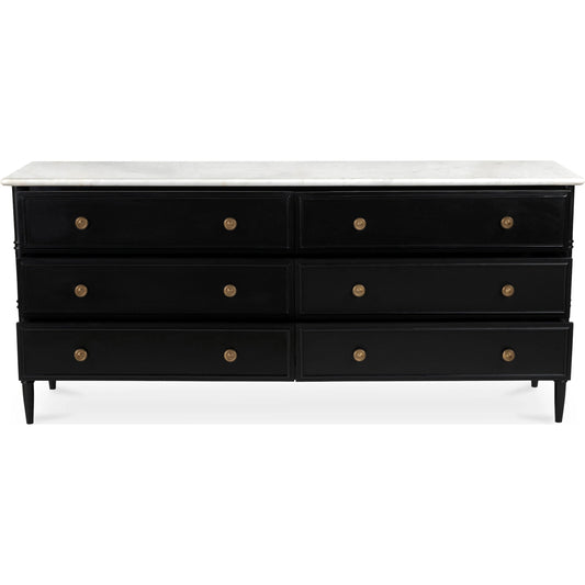 000 SI-2367996 | Primary Silo | Eleanor 6 Drawer Dresser by Moe's Home Collection in black. Made from banswara marble top, mdf frame, case, drawers, solid mango wood legs in a traditional style.