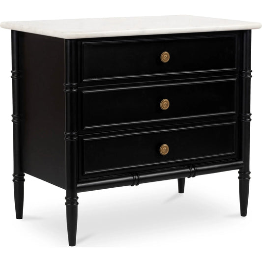 001 SI-2367997 | Primary Silo | Eleanor Nightstand by Moe's Home Collection in black. Made from banswara marble top, mdf frame, case, drawers, solid mango wood legs in a traditional style.