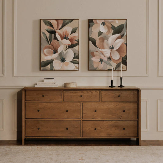 Riley 7 Drawer Dresser by Moe's Home Collection in brown. Made from oak, oak veneer in a transitional style.