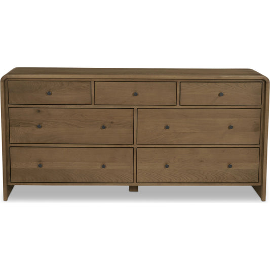Riley 7 Drawer Dresser by Moe's Home Collection in brown. Made from oak, oak veneer in a transitional style.