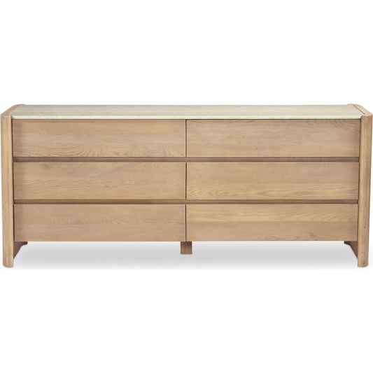 000 SI-2368144 | Primary Silo | Lane 6 Drawer Dresser by Moe's Home Collection in natural. Made from oak, oak veneer, bottichino marble in a transitional style.