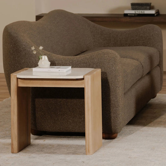Lane Side Table by Moe's Home Collection in natural. Made from oak, bottichino marble in a transitional style.