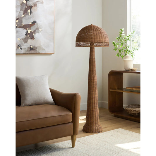 Ripa Accent Floor Lamp by Surya in wheat, metallic gold, translucent and paintedpainted. Made from rattan, resin in a rustic style.
