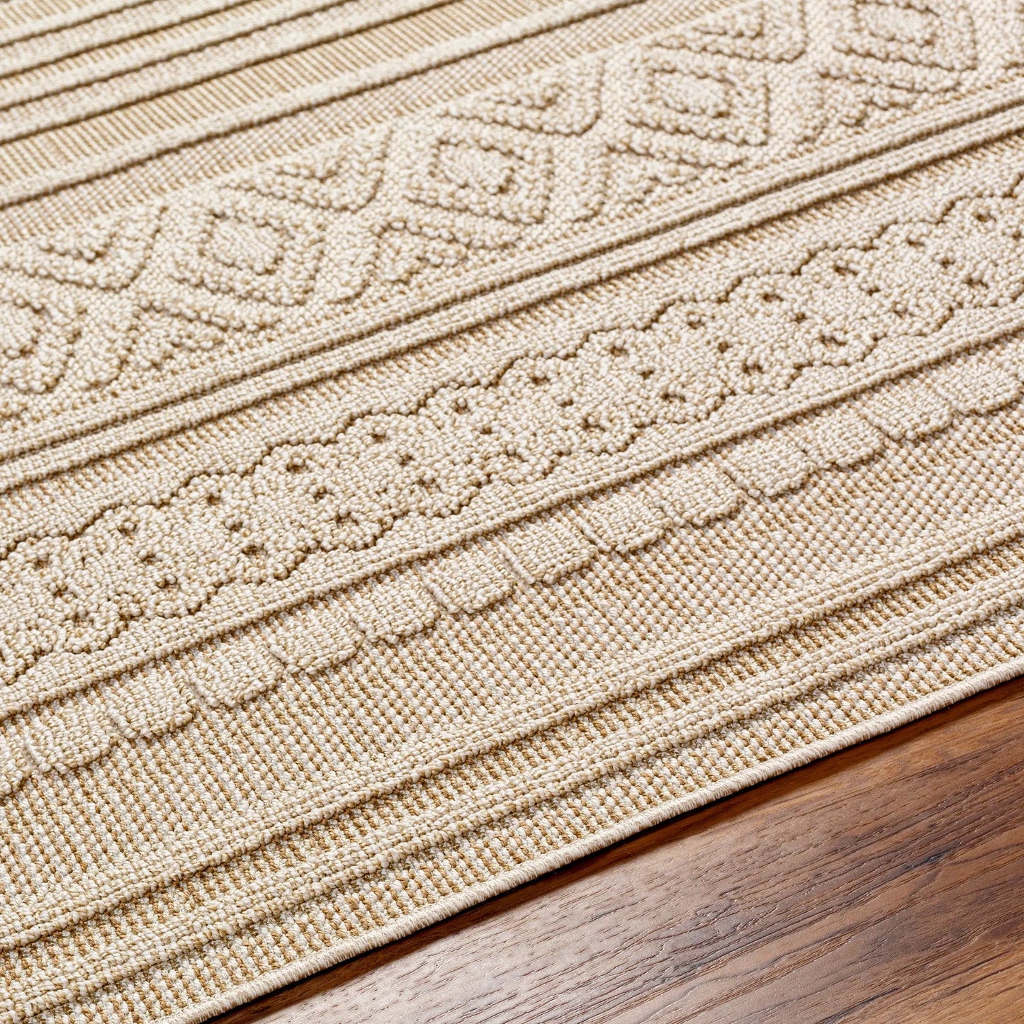 008 SI-1948960,SI-1948961,SI-1948962,SI-1948963 | Closeup | Rockport RPT-2307 Indoor/Outdoor Rug by Livabliss in ivory, tan. Made from 100% polypropylene in a unique style.