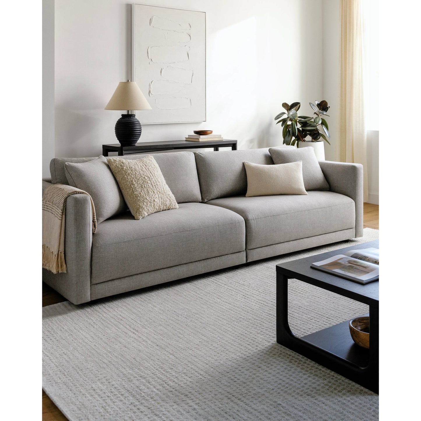 003 SI-2132462 | Lifestyle | Parley - 525441 by Surya in oatmeal, black and wood finish. Made from upholstery: polyester, base: rubber wood, fill: 55% polyurethane foam, 45% polyester, polyfill in a modern style.