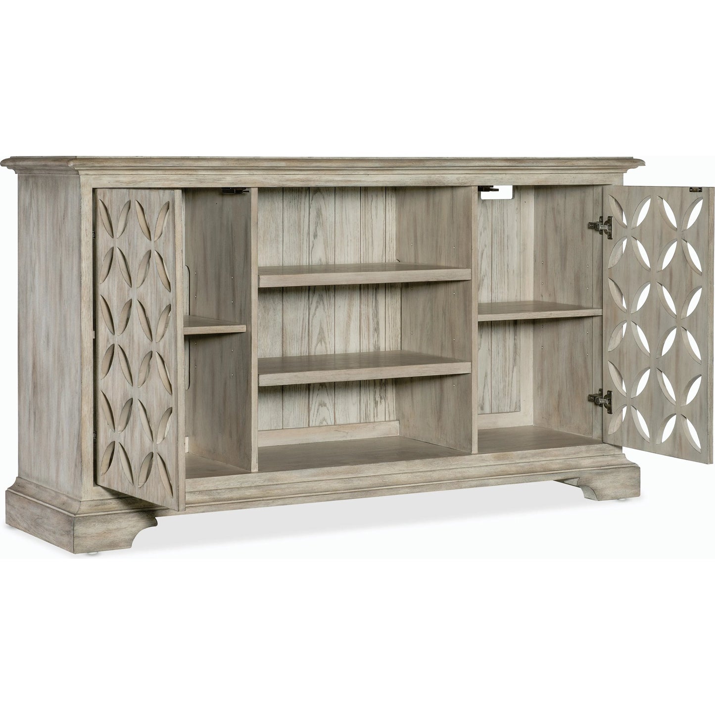 002 SI-2185846 | Additional Silo | Commerce & Market Underhill Entertainment Console by Hooker Furniture in light wood and light gray finish. Made from oak veneers in a modern style.