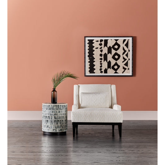 Melange Callum Round Accent Table by Hooker Furniture in black. Made from bone inlay with iron in a eclectic & global style.