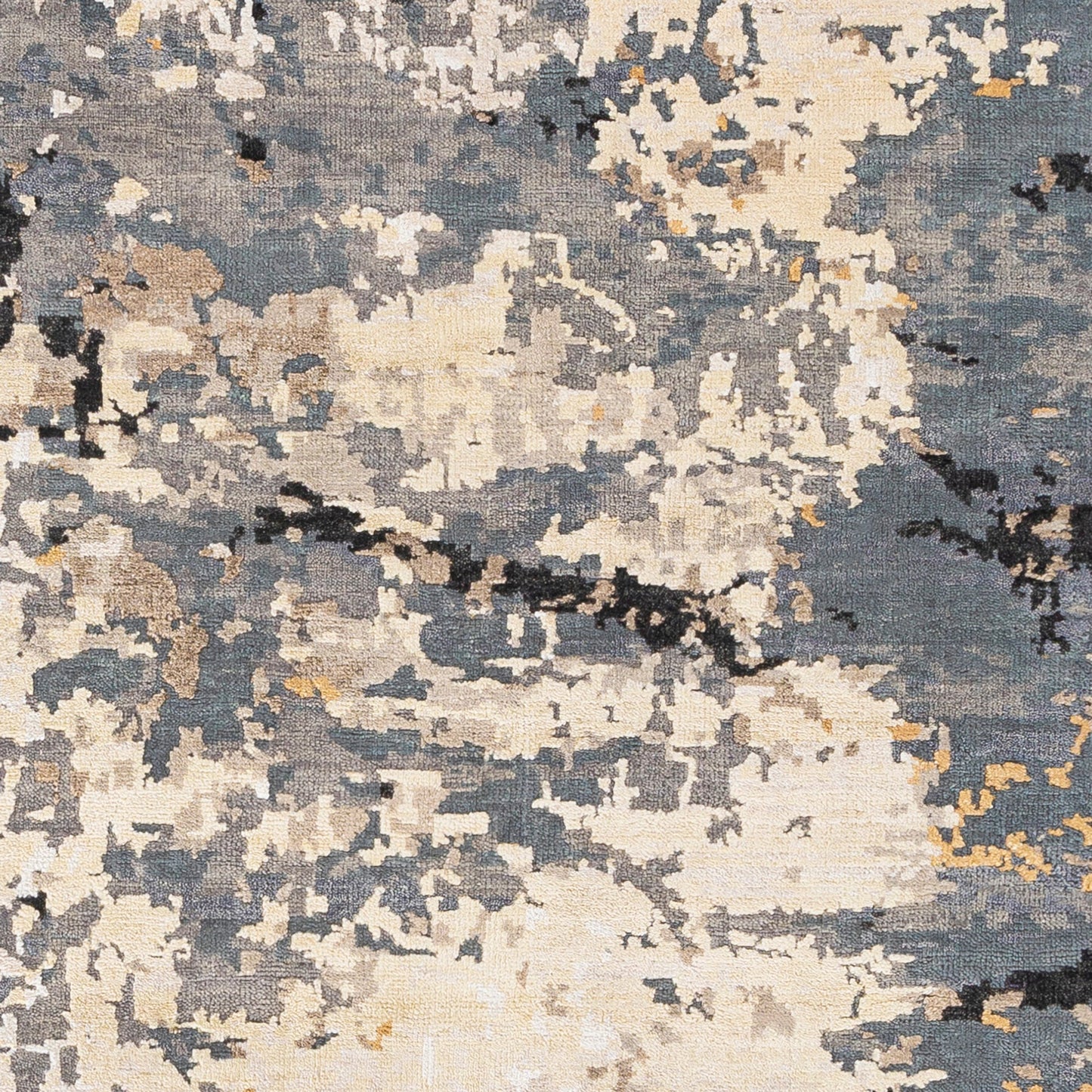 004 SI-1876609,SI-1876610,SI-1876611,SI-1876612,SI-1876613,SI-1876614,SI-1876615 | Closeup | Arte Rug - 29615 by Surya in denim, black, saffron, beige, light beige, light gray. Made from 63% wool, 37% viscose in a unique style.