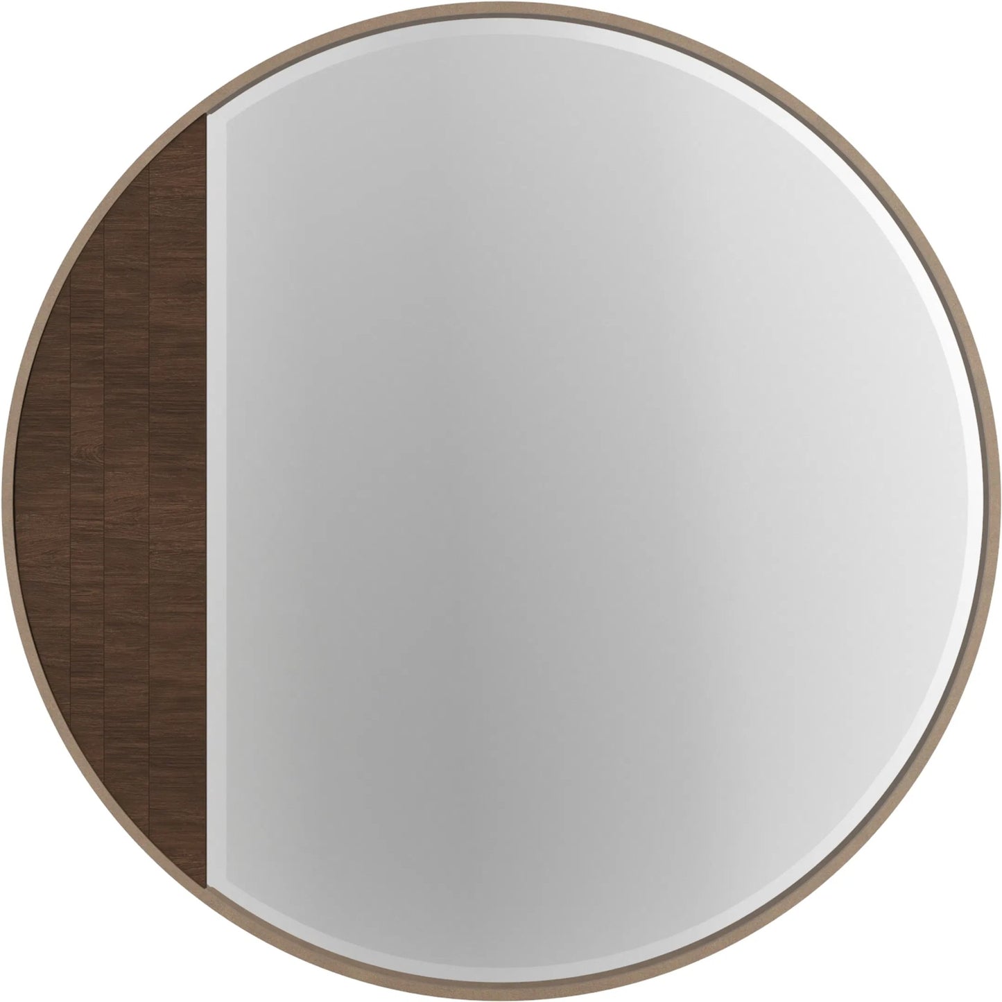 000 SI-2514218 | Primary Silo | Verge Round Mirror by A.R.T. Furniture in handcrated walnut. Made from poplar solids, flat cut walnut veneers in a transitional style.