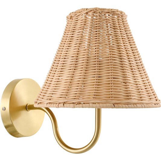 Ravira Wall Sconce by Surya in metallic brass, beige. Made from iron, rattan in a rustic style.
