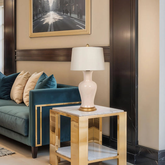 Amelie Pink Lamp by Bradburn Home. Made from ceramic in a eclectic & global style.