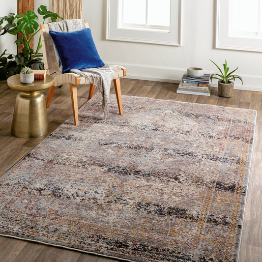 Arya Rug - 30710 by Livabliss in charcoal, black, dark red, beige, medium gray, light gray. Made from 70% polyester, 30% viscose in a unique style.