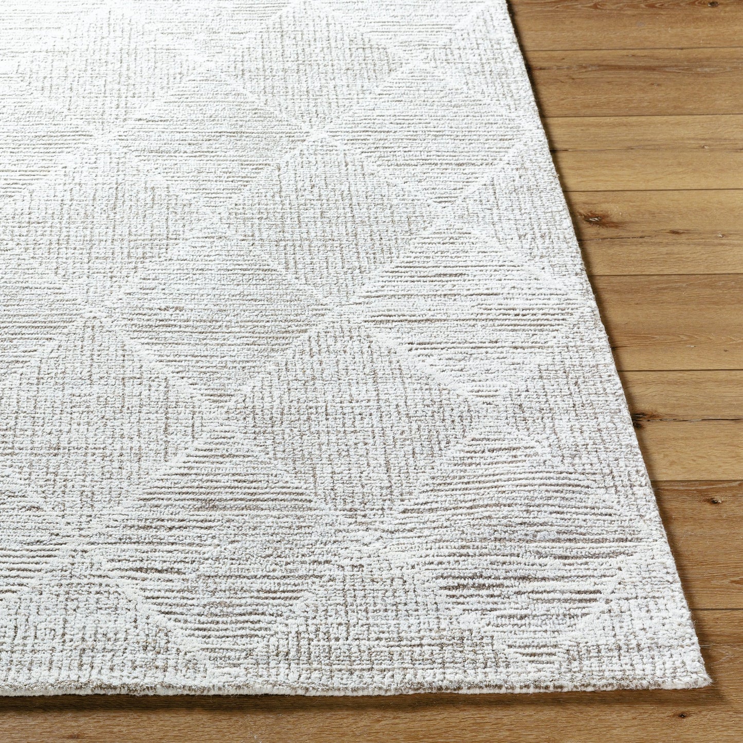 003 SI-2167609,SI-2167610,SI-2167611,SI-2167612,SI-2167613 | Closeup | Rize Rug - 488554 by Livabliss in ivory, taupe, light gray. Made from wool in a unique style.