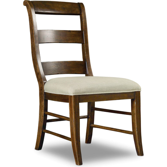 Archivist Side Chair (Set of 2) by Hooker Furniture in beige and pecan, aubergine. Made from pecky pecan veneers, fabric in a traditional style.