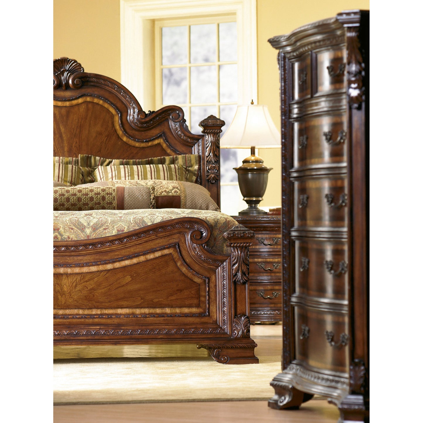 002 SR-882049,SR-882050 | Additional Silo | Old World Estate Bed by A.R.T. Furniture in brown and medium cherry. Made from new zealand pine solids, cathedral cherry veneer, exotic avodire veneer in a traditional style.