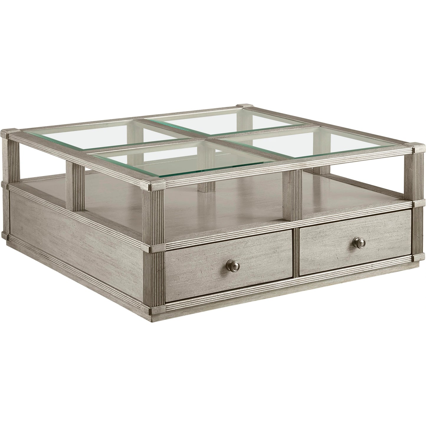 001 SI-1946530 | Additional Silo | Morrissey Ellman Cocktail Table by A.R.T. Furniture in silver and bezel. Made from parawood solids, primavera veneers, glass, metal in a modern style.