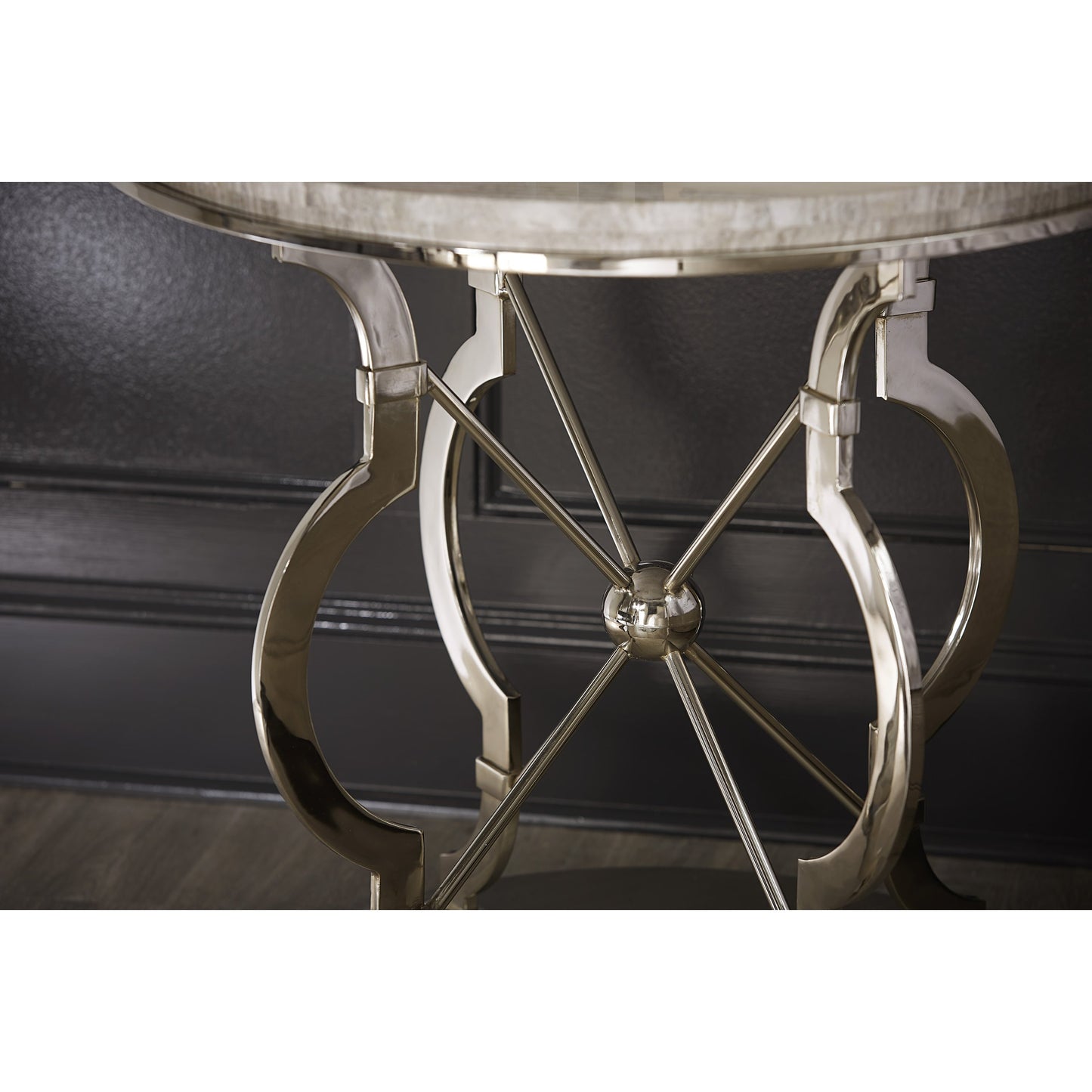 003 SR-882028 | Additional Silo | Morrissey Yeats Lamp Table by A.R.T. Furniture in silver and bezel. Made from parawood solids, primavera veneers, travertine stone in a transitional style.