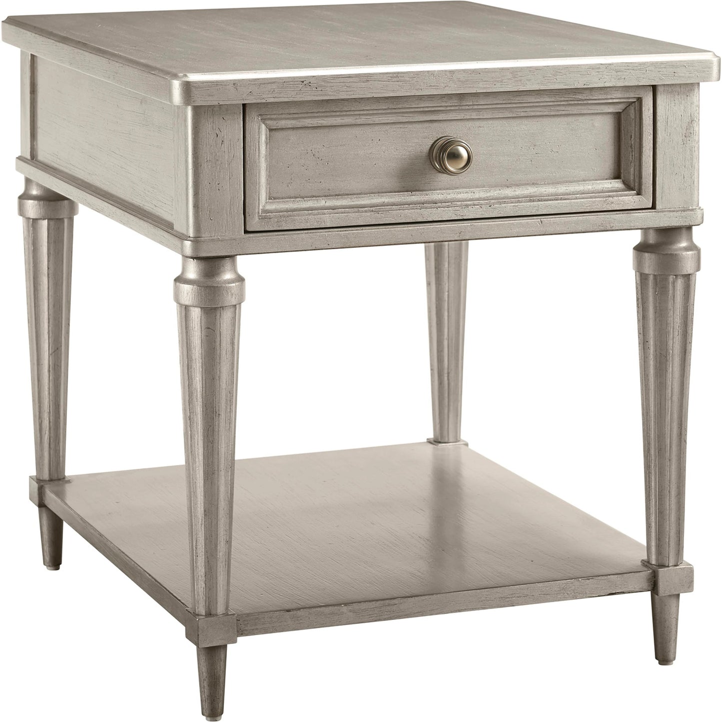001 SI-1946531 | Additional Silo | Morrissey Kirke End Table by A.R.T. Furniture in silver and bezel. Made from parawood solids, primavera veneers, metal in a transitional style.
