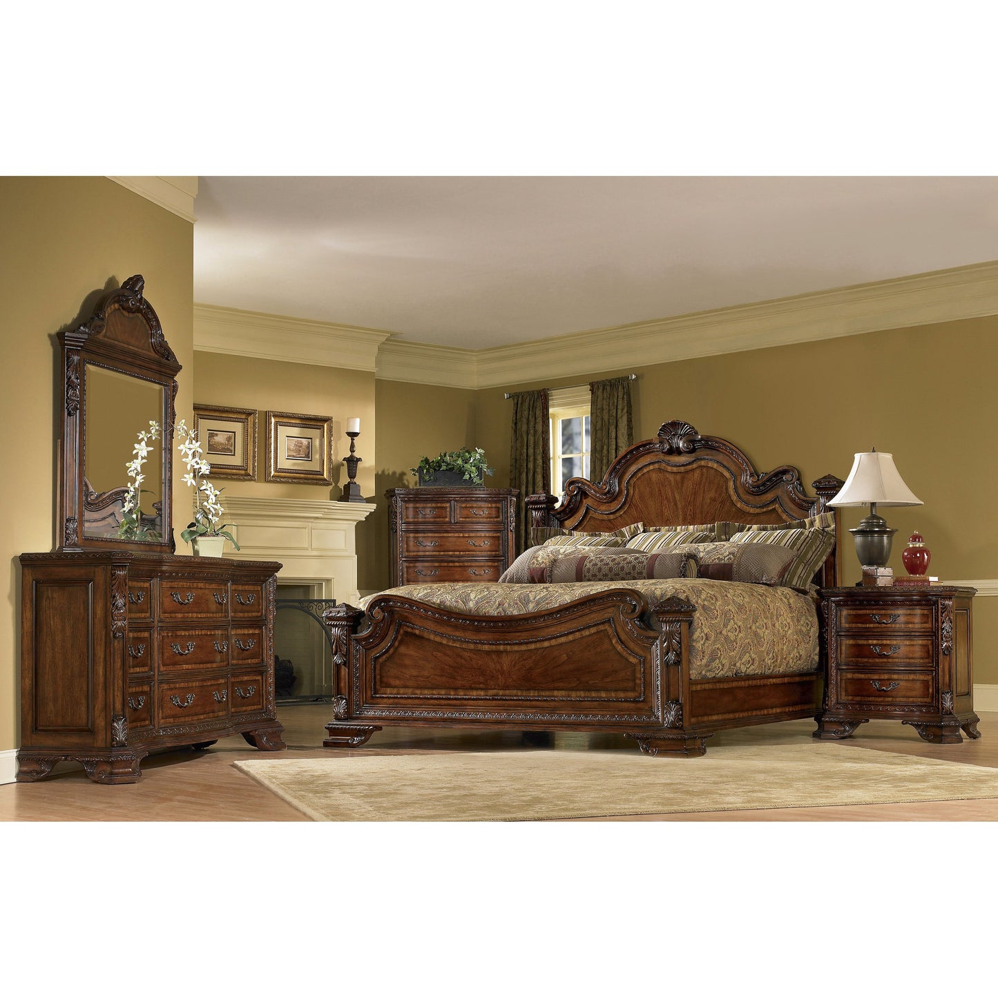 004 SR-882049,SR-882050 | Lifestyle | Old World Estate Bed by A.R.T. Furniture in brown and medium cherry. Made from new zealand pine solids, cathedral cherry veneer, exotic avodire veneer in a traditional style.