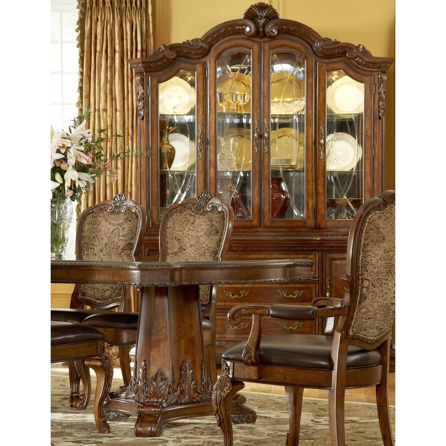002 SR-882042 | Additional Silo | Old World China Cabinet by A.R.T. Furniture in brown and medium cherry. Made from new zealand pine solids, cathedral cherry veneer, exotic avodire veneer, glass in a traditional style.