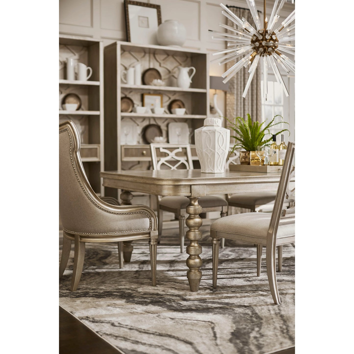 007 SI-1946525 | Lifestyle | Morrissey Oldham Extendable Dining Table by A.R.T. Furniture in silver and bezel. Made from parawood solids, primavera veneers in a transitional style.