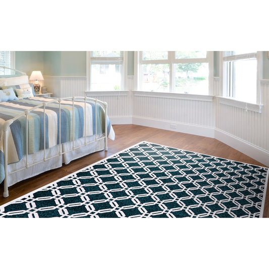 Saphir Mira Trellis & Lattice Rug - 3501F by Feizy in blue, green, white. Made from viscose, polyester in a unique style.