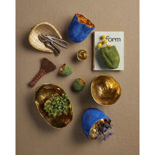 Jackfruit Vase Set by Currey and Company in green, gold. Made from bronze in a modern style.