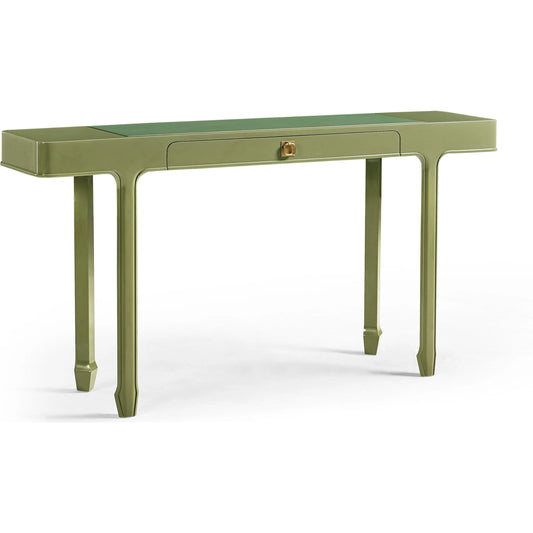 Polly Avo Rectangular Console Table by Jonathan Charles in dor green lacquer. Made from beech in a eclectic & global style.
