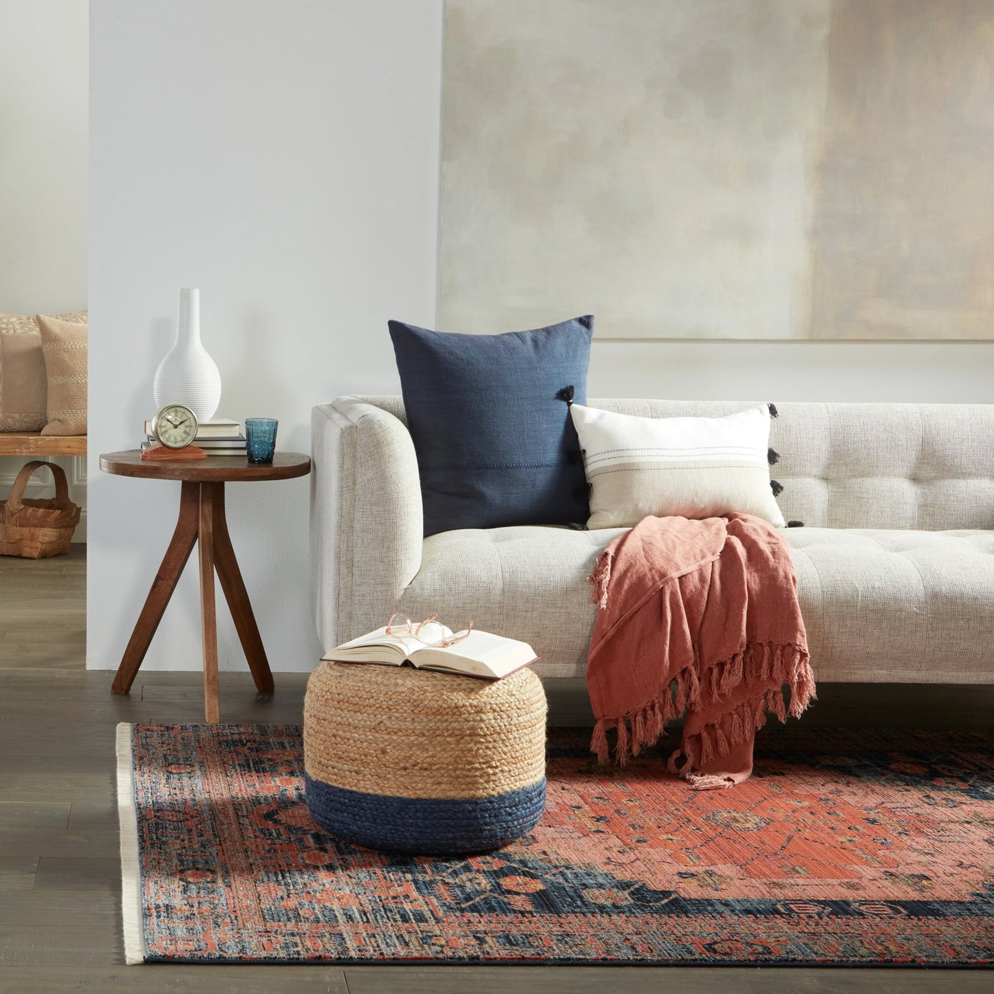 023 SR-816569 | Lifestyle | Saba Oliana Pouf by Jaipur Living. Made from 100% jute in a coastal style.