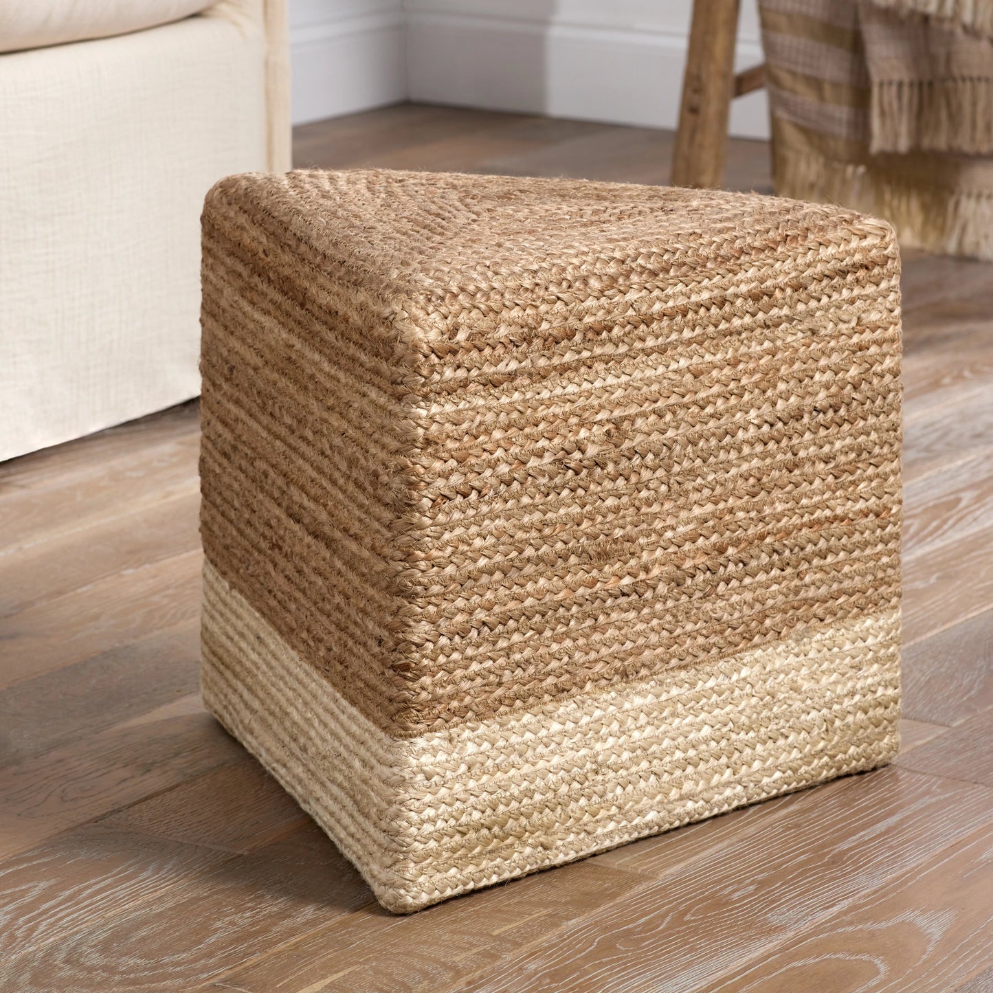 003 SI-2077392 | Closeup | Saba Sienna Triangle Pouf by Jaipur Living in tan, beige. Made from 100% jute fiber in a unique style.