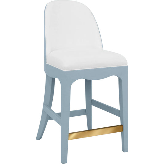 Sadie Curved Counter Stool by Worlds Away. Made from solid wood, mdf, linen, foam, metal in a eclectic & global style.