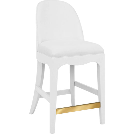 Sadie Curved Counter Stool by Worlds Away. Made from solid wood, mdf, linen, foam, metal in a eclectic & global style.