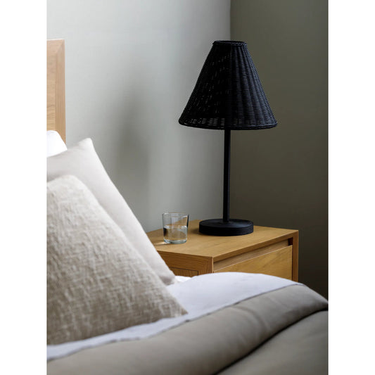 Safe Accent Table Lamp by Livabliss in black and hand painted. Made from iron, resin, rattan in a rustic style.