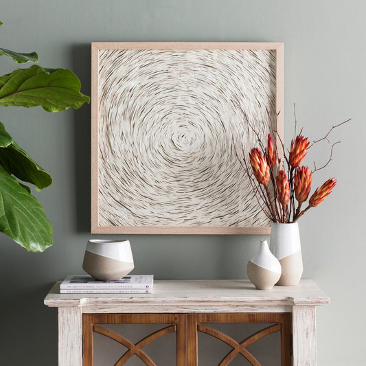 Sanctity - 16736 by Surya in cream and wood finish. Made from shredded paper, polystyrene in a modern style.