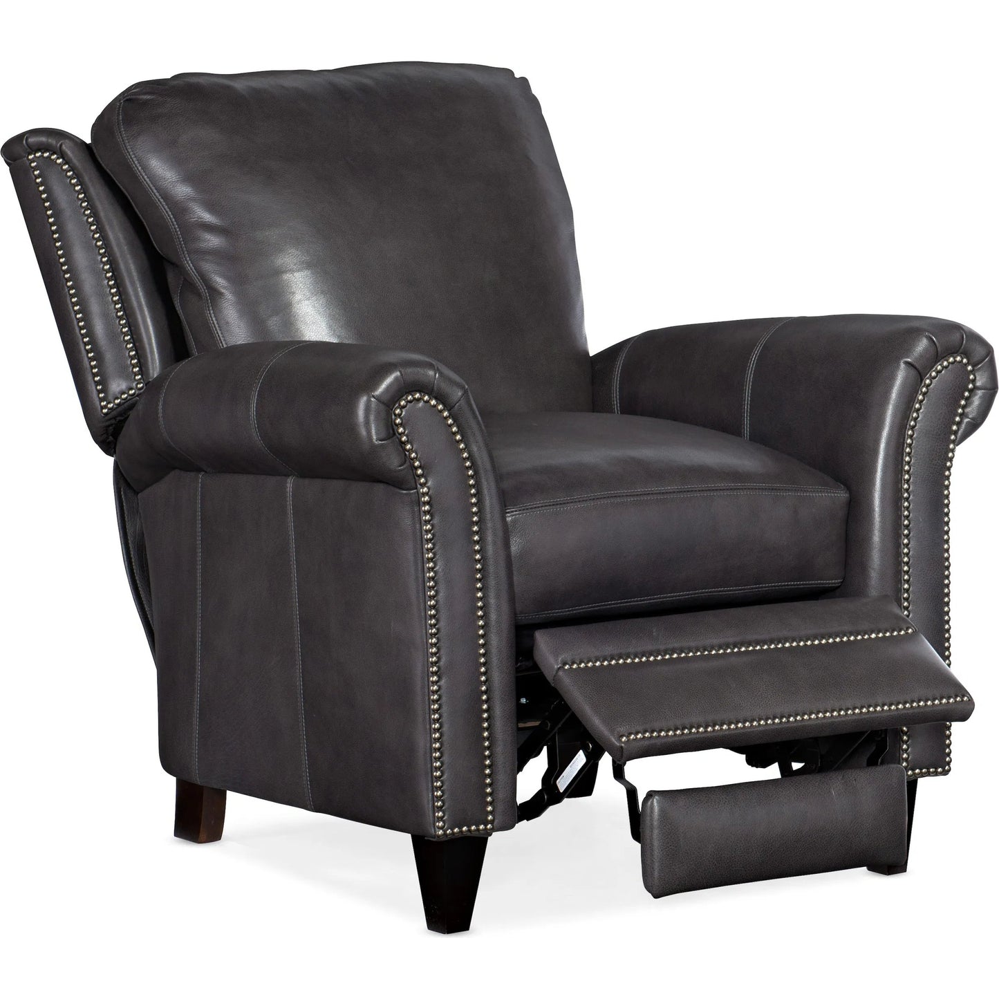 004 SI-2379449 | Additional Silo | Richardson High Leg Reclining Lounger by Bradington-Young by Hooker Furniture in charcoal and plantation. Made from leather in a unique style.