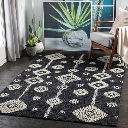 Sabra Rug - 30546 by Surya in black, cream, charcoal. Made from 100% wool in a unique style.