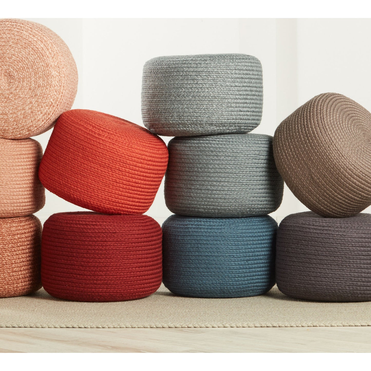 008 SI-1782217 | Closeup | Saba Solar SAS09 Indoor/Outdoor Pouf by Jaipur Living. Made from 100% polyester in a cottage & farmhouse style.