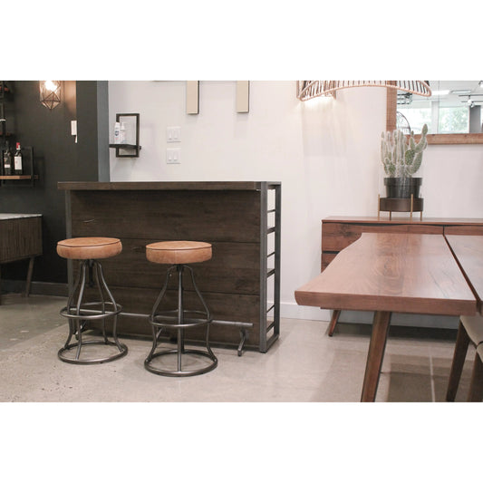 Bowie Stool by LH Imports in cognac leather and gunmetal. Made from iron, leather, polyester fiber, pu foam in a modern style.