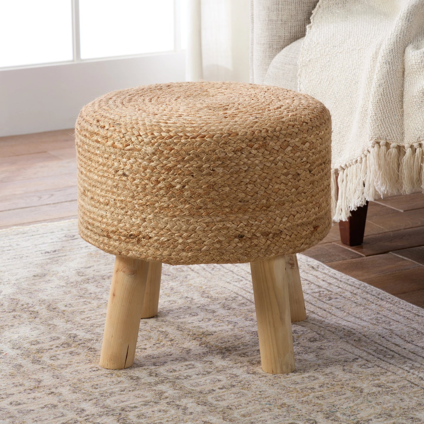 003 SI-2062280 | Closeup | Saba Stool SBT01 Furniture by Jaipur Living in brown. Made from 100% jute in a cottage & farmhouse style.