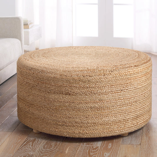Saba Stool SBT02 Pouf by Jaipur Living in tan. Made from 100% jute fiber in a rustic style.